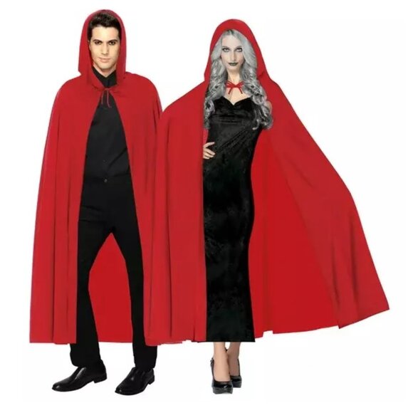 Mens Womens Adult HOODED RED CAPE  48 inches Halloween Costume Caroling  NWT - Picture 1 of 2